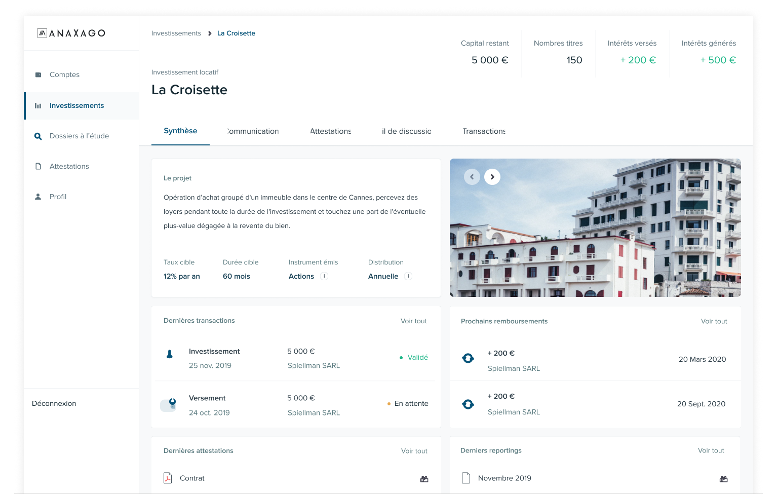 Due diligence page with layered information architecture